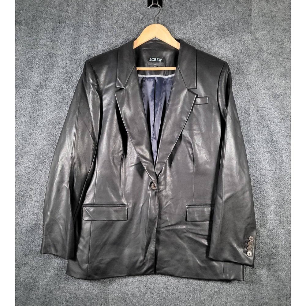 J Crew Willa Blazer Size 16 Womens Black Faux Leather Career One Button Preppy